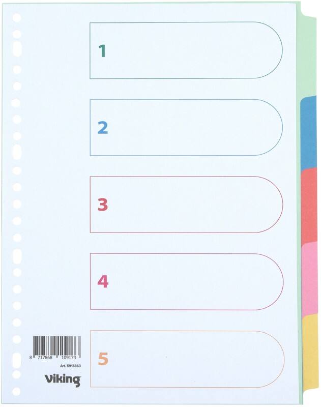 Viking Standard Blanko Blanko Register 100% Recycelt A4 Farbig sortiert 5-teilig Manila 23 Löcher 5 Blatt