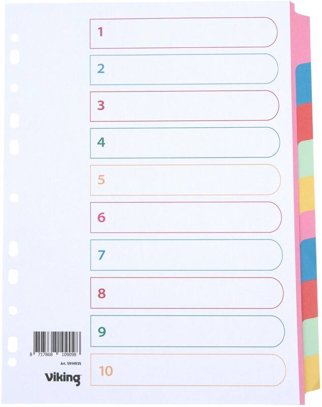 Viking Standard Blanko Blanko Register 100% Recycelt A4 Färbig sortiert 10-teilig Pappkarton 11 Löcher