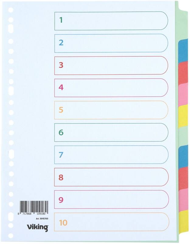 Viking Standard Blanko Blanko Register 100% Recycelt A4 Farbig sortiert 10-teilig Manila 23 Löcher 10 Blatt