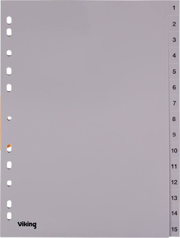 Viking 1 bis 15 Zahlenregister  A4 Grau 15-teilig PP (Polypropylen) 11 Löcher