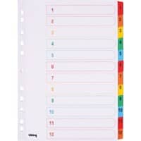 Office Depot Register DIN A4 Weiß 12-teilig Farbige Taben 11-fach Mylar 1 bis 12