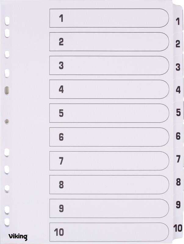 Viking Mylar 1 bis 10 Zahlenregister  A4 Weiß 10-teilig Pappkarton 11 Löcher