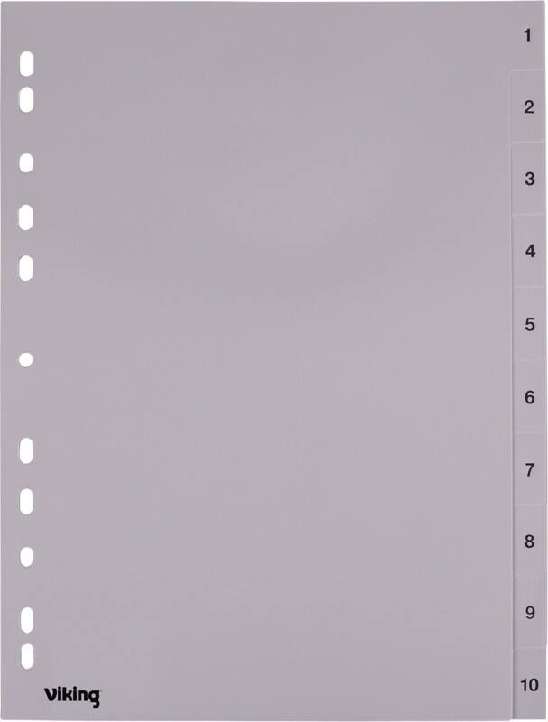 Viking 1 bis 10 Zahlenregister DIN A4 Grau 10-teilig PP (Polypropylen) 11 Löcher