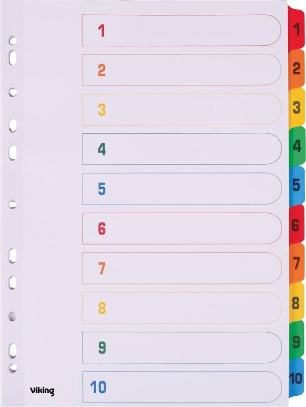 Viking Mylar 1 bis 10 Zahlenregister  A4 Färbig sortiert 10-teilig Pappkarton 11 Löcher