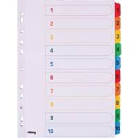 Office Depot Register DIN A4 Weiß 10-teilig Farbige Taben 11-fach Mylar 1 bis 10