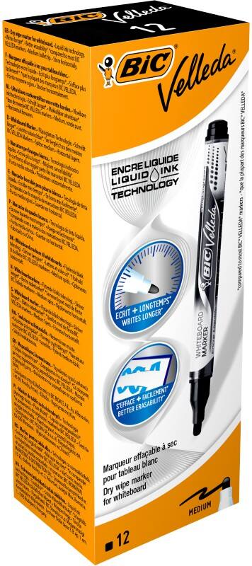 BIC Velleda Liquid Ink Non-permanent Whiteboard-Marker Schwarz Mittel Rundspitze 1 - 2,2 mm  12 Stück