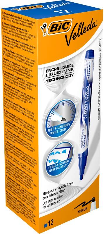 BIC Velleda Liquid Ink Non-permanent Whiteboard-Marker Blau Mittel Rundspitze 1 - 2,2 mm  12 Stück