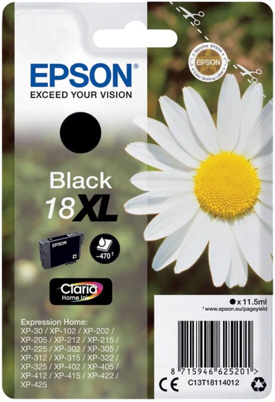 Epson 18XL Original Tintenpatrone C13T18114012 Schwarz
