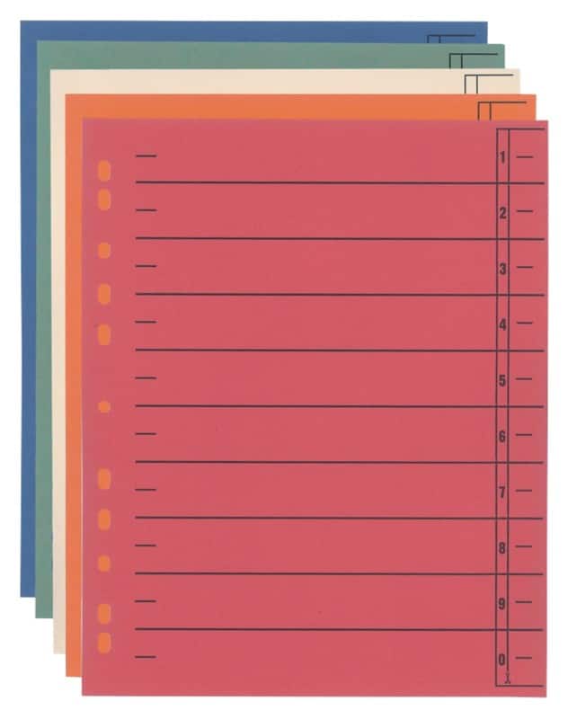 Viking 1 bis 10 Register Recycled 100% A4+ Färbig sortiert 10-teilig Pappkarton 11 Löcher 100 Stück 