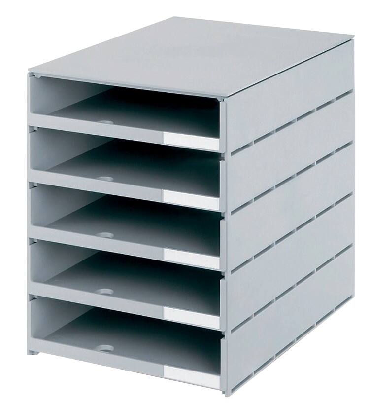 Styro Schubladenbox Styroval Kunststoff Grau 24,6 x 33,5 x 32,3 cm 5 Offene Schubladen