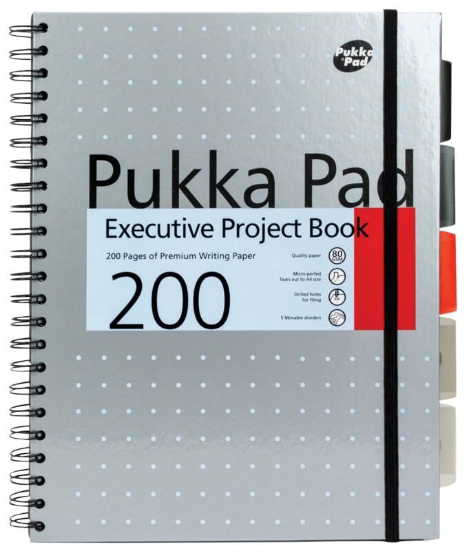 Pukka Pad Projektbuch Metallic Executive A4+ liniert Spiral gebundener Karton Hardback Grau perforiert 200 Seiten 3er Pack