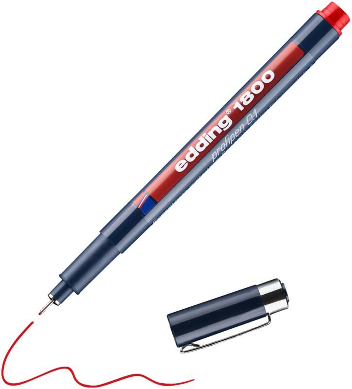 edding 1800 Fineliner  Extra Fein Rundspitze  - 0,25 mm Rot Nachfüllbar Wasserbeständig