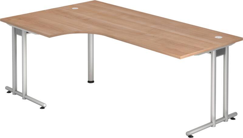 Hammerbacher VNS Eckschreibtisch Walnuss C-Fuß 2.000 (B) x 1.200 (T) x 740 (H) mm Spanplatte, Stahl