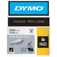 DYMO Heißschrumpfschlauch RHINO 18055 Schwarzer Druck auf Weiß 12 mm x 1,5 m