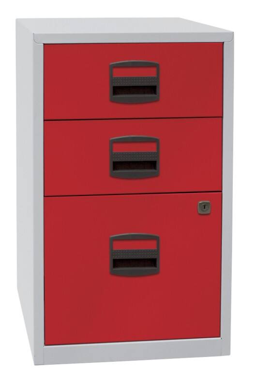 Bisley Home Beistellschrank 3 Schubladen Lichtgrau, Kardinalrot 413 x 400 x 672 mm