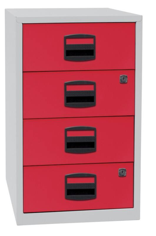 Bisley Home Beistellschrank 4 Schubladen Lichtgrau, Kardinalrot 413 x 400 x 672 mm