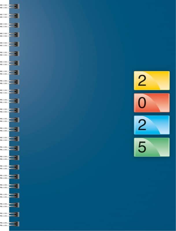 Brunnen buchkalender 2025 a5 1 woche / 2 seiten deutsch, englisch, franzã¶sisch, italienisch farbig sortiert