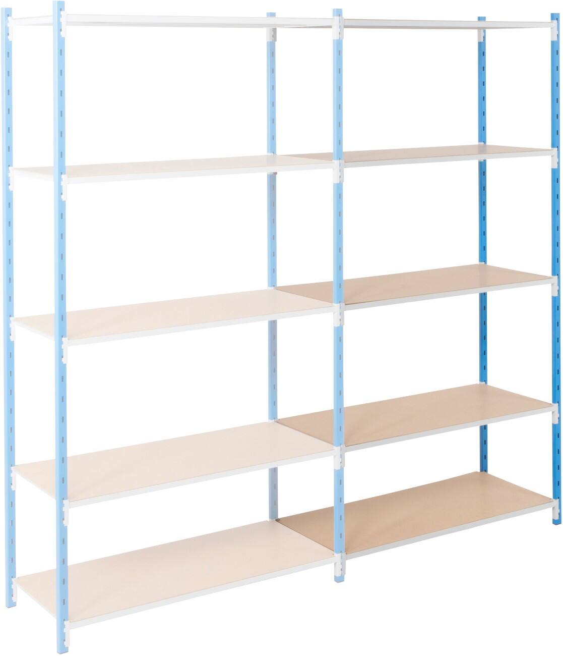 MANORGA Workshop Anbauregal 5 Fachböden lackierter Stahl 1.000 x 600 x 2.000 mm Blau, Hellgrau