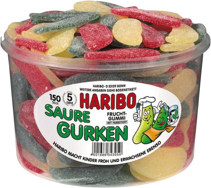 Haribo Saure Gurken Erdbeere, Himbeere, Zitrone Fruchtgummi 150 Stück Packung 1350 g