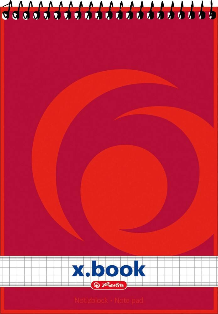 Herlitz A5-Spiralbindung mit rotem Kartonumschlag Notizblock Kariert 40 Blatt
