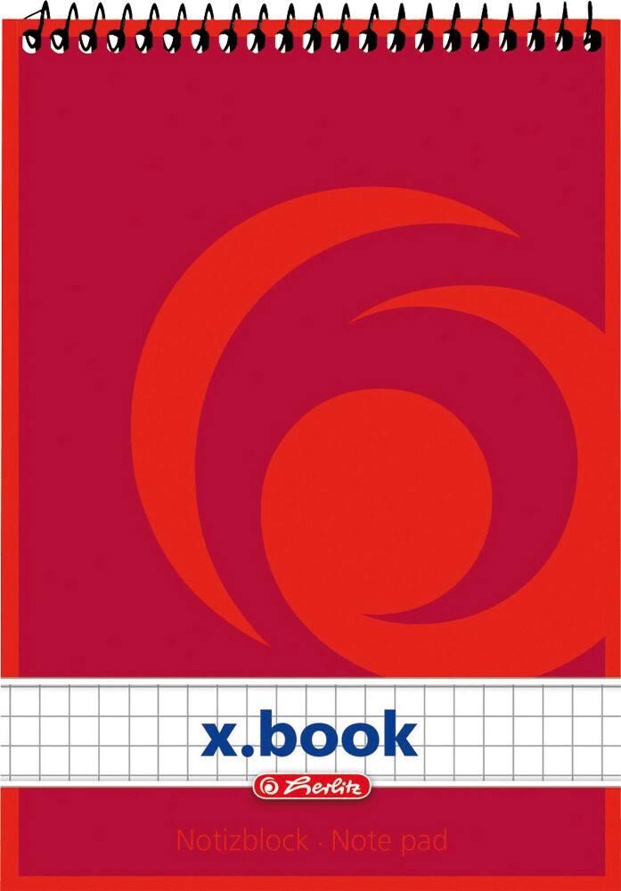 Herlitz A6 Spiralbindung mit rotem Kartonumschlag Notizblock Kariert 40 Blatt