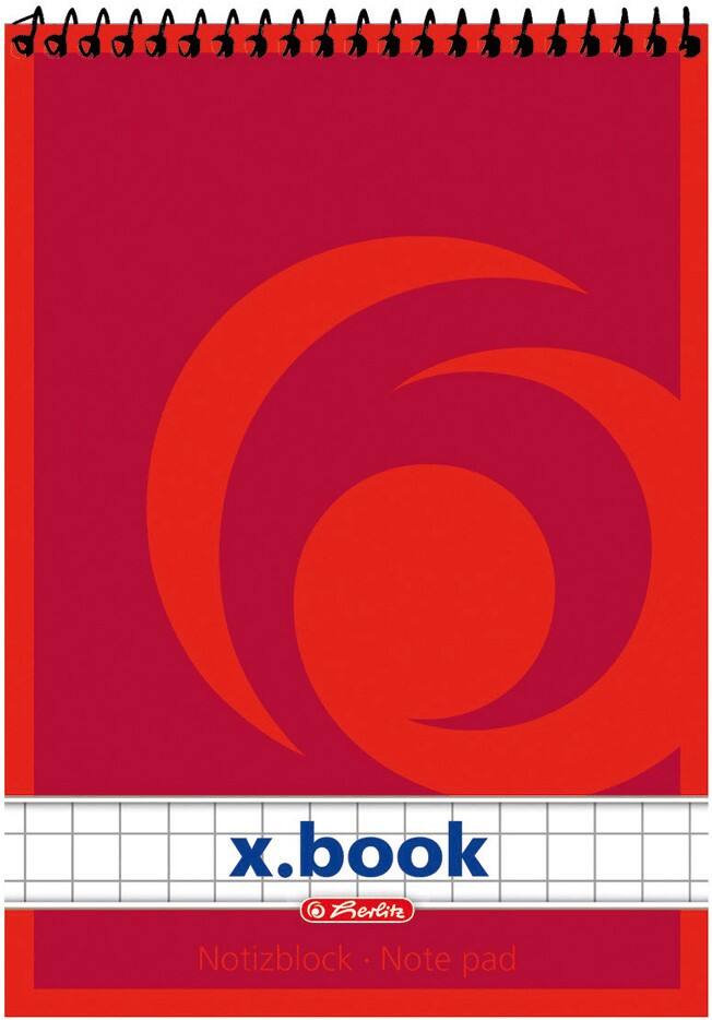 Herlitz A7 Spiralgebundener roter Kartonumschlag Notizblock Kariert 50 Blatt