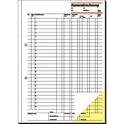 Sigel Kassenabrechnung/KG428, weiß+gelb, mit Blaupapier, A4 hoch, 2x50Blatt