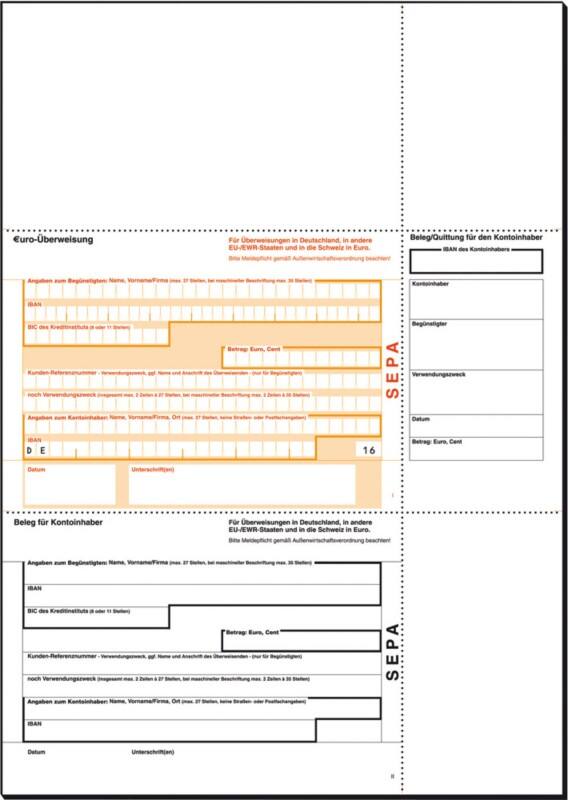Sigel PC-SEPA-Überweisung/ZV572, beleglesefähig, MP, 90 g/m², A4, Inhalt 250 Formulare