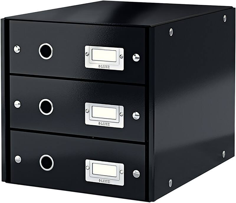 Leitz Click & Store WOW Schubladenbox Hartpappe Schwarz 3 Schübe 28,6 x 35,8 x 28,2 cm A4