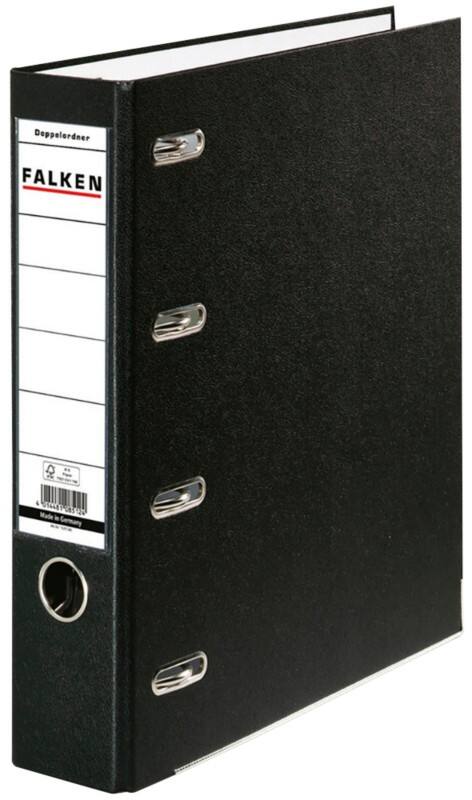 Falken Doppelordner Breit A5 70 mm Schwarz 4 Ringe S70 Pappkarton, PP (Polypropylen) Querformat