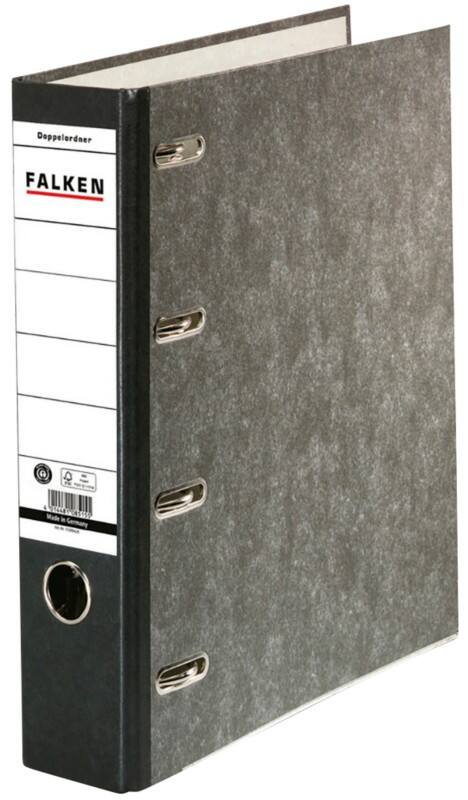Falken Breit Doppelordner DIN A4 70 mm Schwarz 4 Ringe S70 Pappkarton, PP (Polypropylen) Querformat Recycled