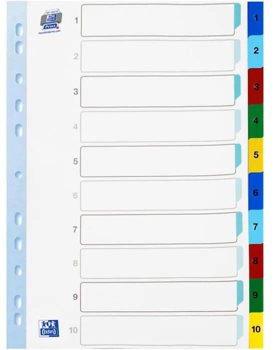 OXFORD 1 bis 10 A-Z Register  A4 Weiß 10-teilig Pappkarton 11 Löcher