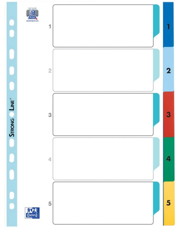 OXFORD 1 bis 5 Zahlenregister  A4 Weiß 5-teilig Pappkarton 11 Löcher