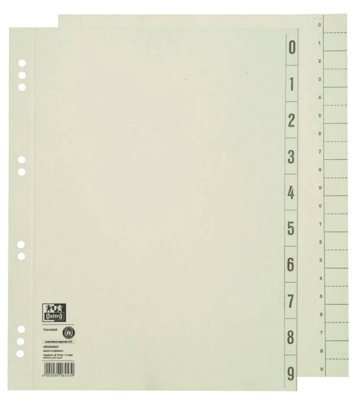 OXFORD 1 bis 10 Zahlenregister  A4 Chamois 10-teilig Pappkarton 10 Löcher 6453 100 Stück