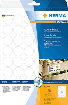 HERMA Power Etiketten 10915 Weiß Rund 1200 Etiketten pro Packung