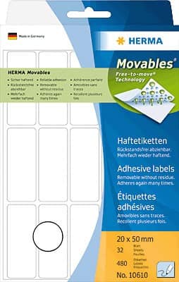 HERMA Universaletiketten 10610 Weiß 20 x 50 mm 32 Blatt à 15 Etiketten