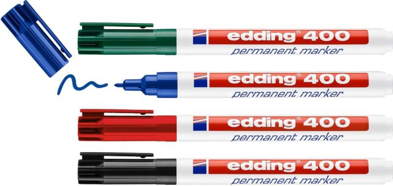 edding 400 Permanentmarker  Extra Fein Rundspitze  - 1 mm Farbig sortiert Nachfüllbar Wasserbeständig 4 Stück à 4