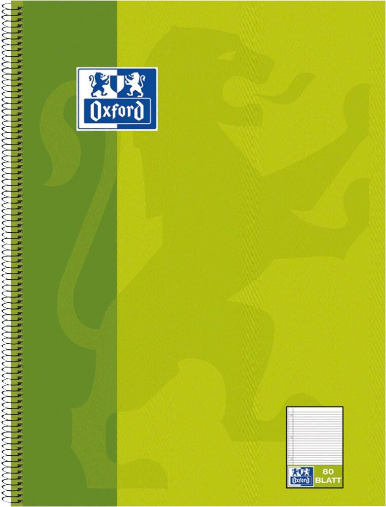 OXFORD A4 Drahtgebundener Grün Pappcover Notizbuch Liniert 80 Blatt