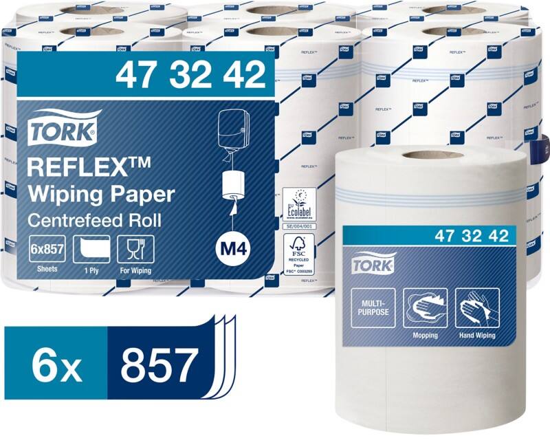 Tork Wischtuchrolle M4 Reflex Zellstoff Weiß 6 Stück à 857 Blatt