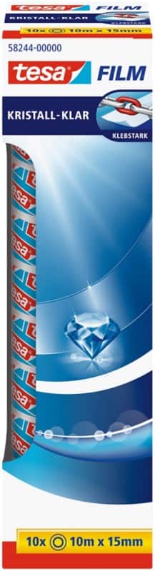 tesa Klebeband tesafilm Kristall-Klar 58244 Transparent 15 mm (B) x 10 m (L) PP (Polypropylen)  10 Rollen