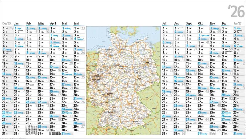 Bühner Wandplaner 2026, 3 Monate pro Seite, gemischt Deutsch, Englisch, Französisch