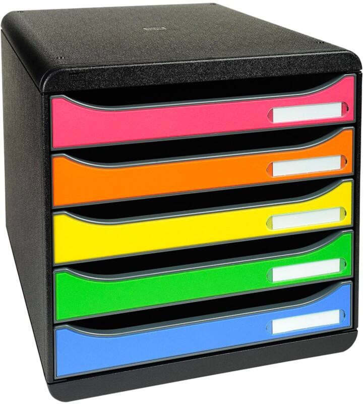 Exacompta Big Box Plus Classic Schubladenbox PS (Polystyrol) Mehrfärbig, Schwarz 5 Schübe 27,8 x 34,7 x 27,1 cm A4+