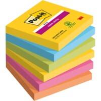 Post-it Carnival Super Sticky Haftnotizen 76 x 76 mm Farbig Sortiert Quadratisch 6 Stück à 90 Blatt