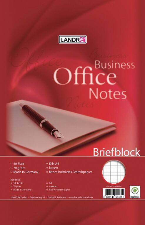 LANDRÉ Briefblock Business Rot Kariert Nicht perforiert DIN A4 20,8 x 5 x 30,2 cm 50 Blatt