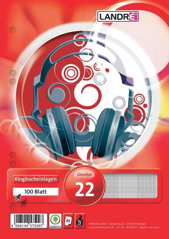 LANDRÉ A5 Ringbucheinlagen kariert Laminierte Pappe 100 Blatt