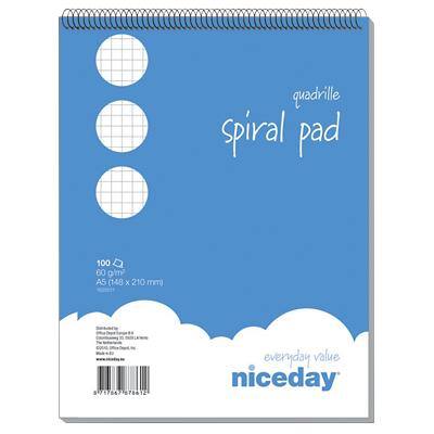 Niceday Spiral-Notizbuch DIN A5 Kariert 148 x 210 mm Weiss 5 Stück à 100 Blatt 5 Stück à 100 Blatt