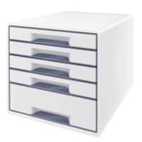 Leitz WOW Cube Schubladenbox Duo Colour mit 5 Schubladen DIN A4 Weiß, Grau 28,7 x 27 x 36,3 cm