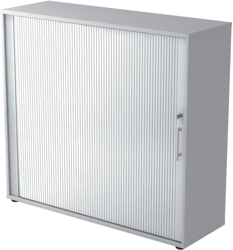 Hammerbacher Rollladenschrank Melaminharzbeschichtete Spanplatte 2 Fachböden abschließbar 1.200 x 400 x 1.100 mm Grau, Silber