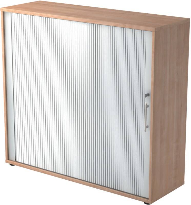 Hammerbacher Rollladenschrank Melaminharzbeschichtete Spanplatte 2 Fachböden abschließbar 1.200 x 400 x 1.100 mm Braun, Silber