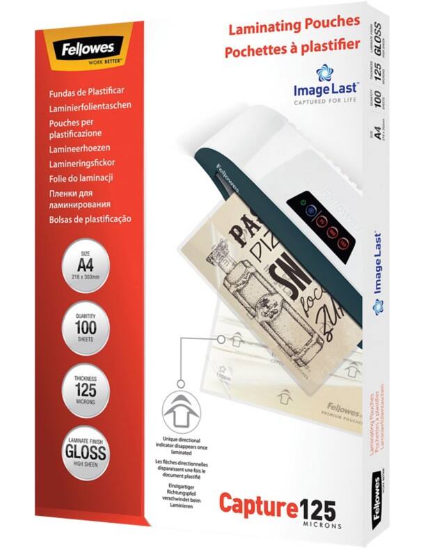 Fellowes Laminierfolien 53074 Transparent A4 125 Mikron (2 x 125) 21,6 x 30,3 cm 100 Stück